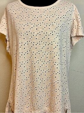 Sundance Pink Embroidered Eyelet Short Sleeve Tee 💯 Cotton XS